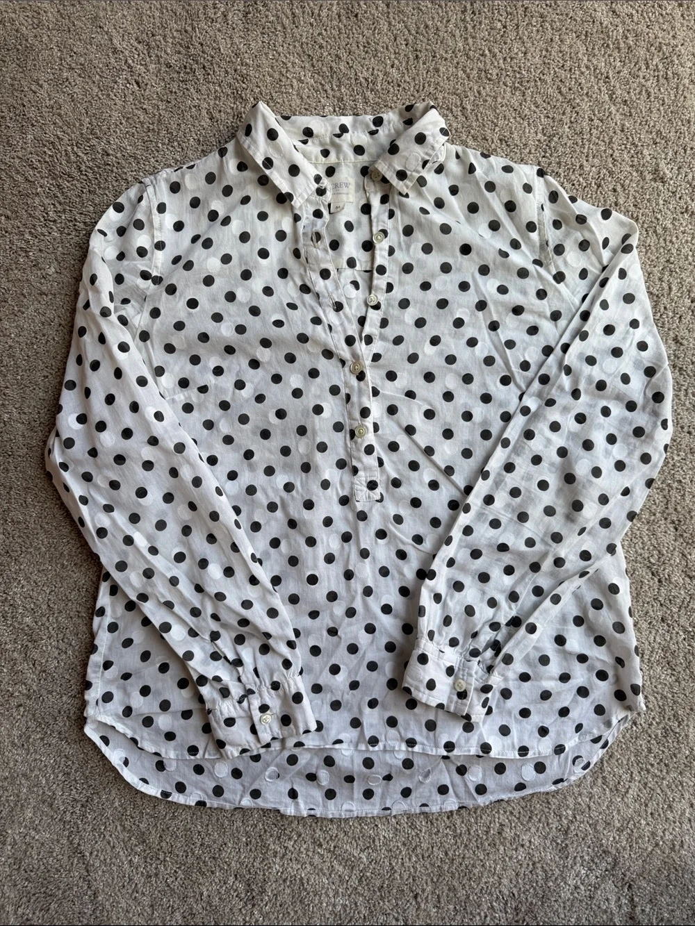 J. Crew White Button-Front Shirt with Black Polka Dots